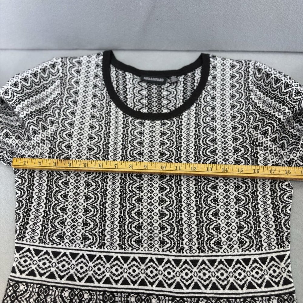Nina Leonard Fit & Flare Knit Sweater Dress Geometric Print Black White Feminine - Picture 8 of 12